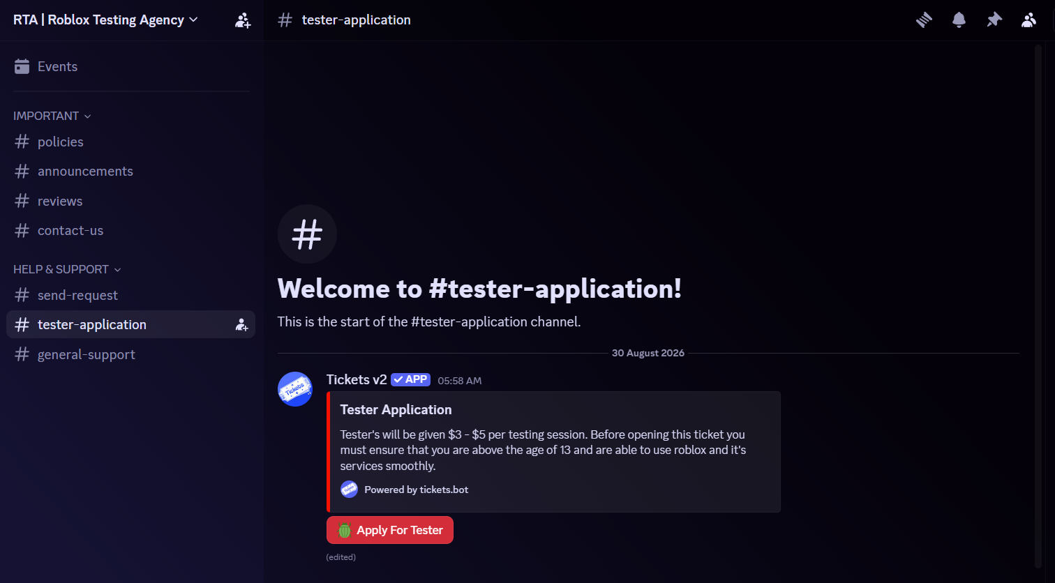 RTA Discord tester application channel