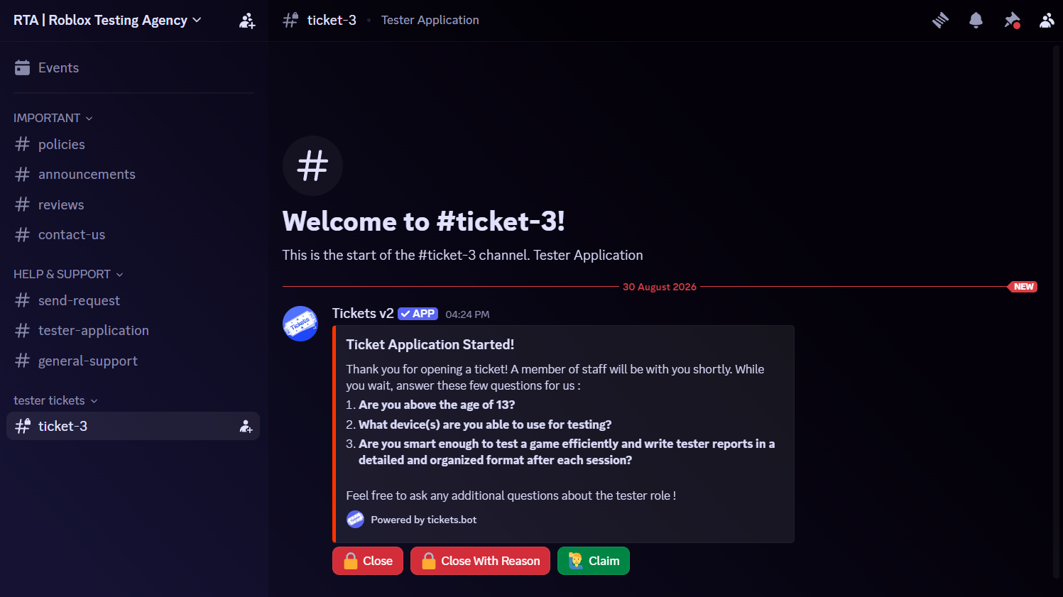 RTA private tester application ticket